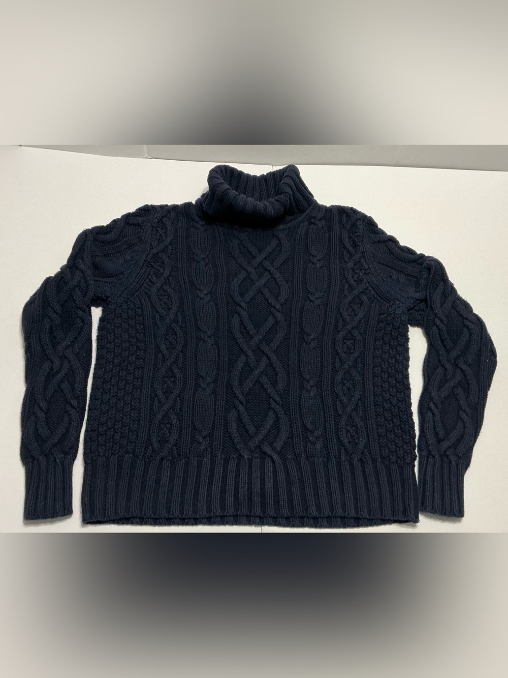 Lands’ End Drifter Cable Knit Fisherman Knit-Style Turtleneck Sweater in Navy - Picture 2 of 9